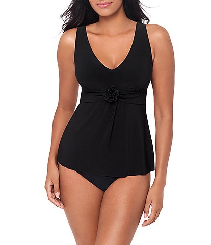 Magicsuit Solid Hadee Front Floral V-Neck Tankini Swim Top & Solid Jersey High Waist Swim Bottom