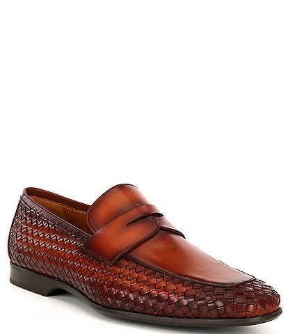 Magnanni Men's Shayne Leather Woven Penny Loafers