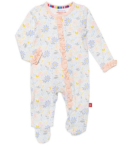 Magnetic Me Baby Girls Newborn-9 Months Long Sleeve Flower Printed Footed Coverall