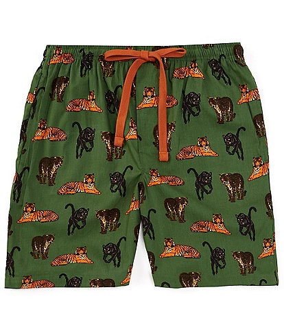 Majestic Big Cat Printed Woven 8#double; Inseam Lounge Shorts