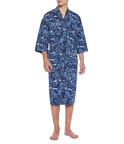 Majestic Long Sleeve Sea Change Print Kimono-Style Jersey Robe