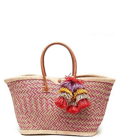 Mar Y Sol Madrigal Woven Seagrass Raffia Tassel Basket Tote Bag