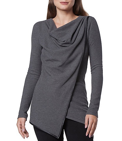 Andrew Marc Sport York Asymmetric Hem Draped Neck Long Sleeve Thermal Knit Tunic