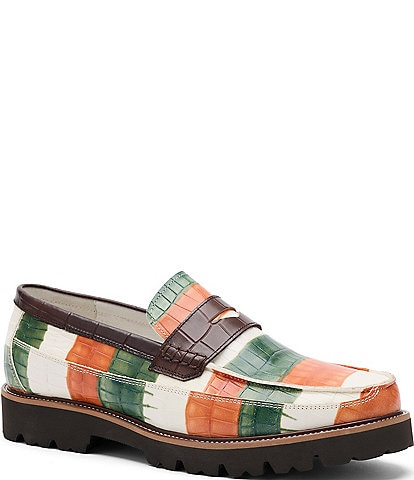 Marc Nolan Men's Adler Multi Croco Embossed Leather Penny Loafers