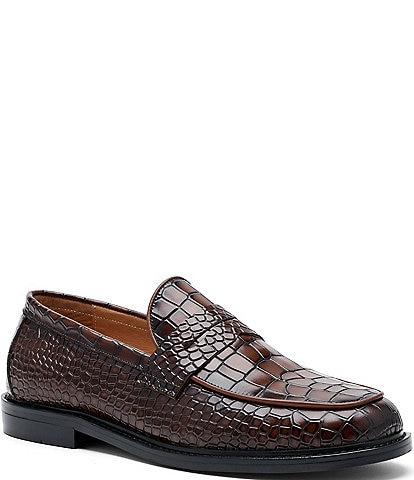 Marc Nolan Men's Calum Crocskin Leather Penny Loafers