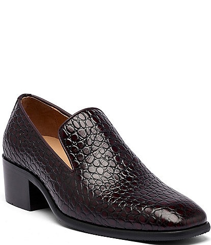 Marc Nolan Men's Hugo Crocodile Embossed Leather Cuban Heel Loafers