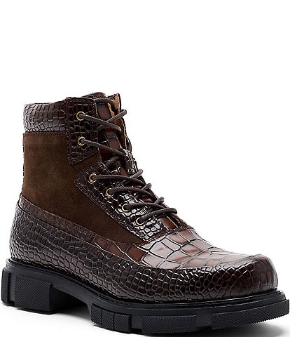 Marc Nolan Men's Otis Crocskin Leather Combat Boots