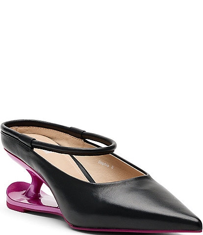 Marc Nolan Women's Sophia Leather Strap Architectural Heel Mules