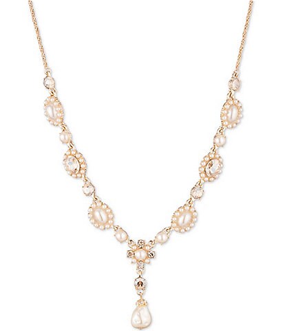Marchesa 16 inch. Pearl Y-Neck Crystal Necklace