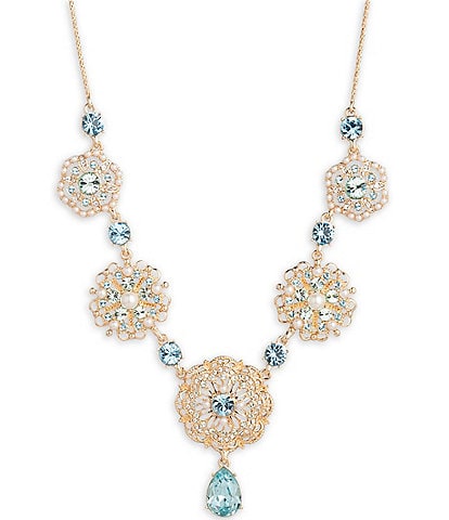 Marchesa Aqua Stone and Pearl Crystal Frontal Collar Necklace