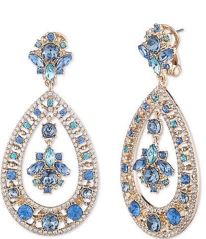 Marchesa Blue Multi Crystal Open Drop Orbital Statement Earrings