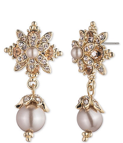 Marchesa Blush Pearl Floral Crystal Post Drop Earrings