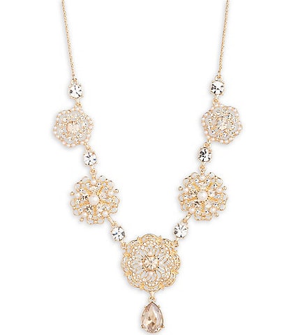Marchesa Gold Stone and Pearl Crystal Frontal Collar Necklace
