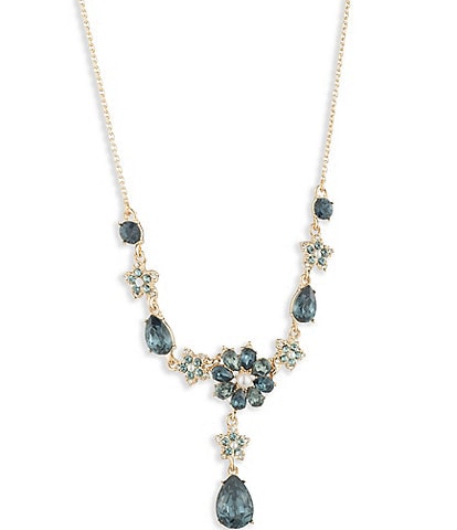 Marchesa Gold Tone Blue Crystal Multi Y Necklace