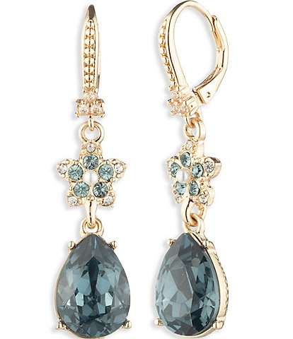 Marchesa Gold Tone Blue Multi Crystal Flower Double Drop Earrings