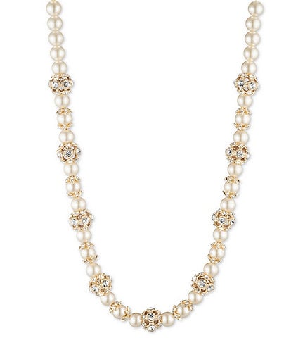 Marchesa Gold Tone Blush Crystal Pearl Collar Necklace