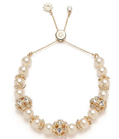 Marchesa Gold Tone Blush Crystal Adjustable Pearl Adjustable Bracelet