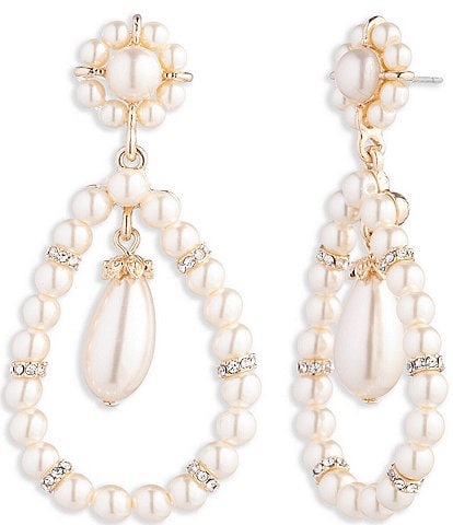 Marchesa Gold Tone Blush Pearl and Crystal Orbital Drop Earrings