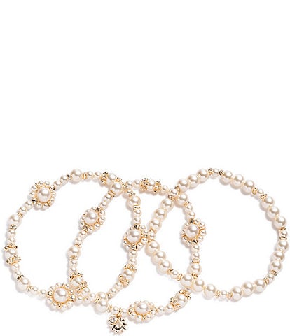 Marchesa Gold Tone Blush Pearl and Crystal Stretch Bracelet Set