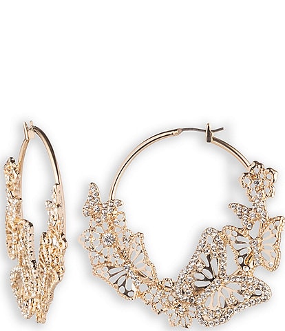 Marchesa Gold Tone Crystal Butterfly Embellished Hoop Earrings