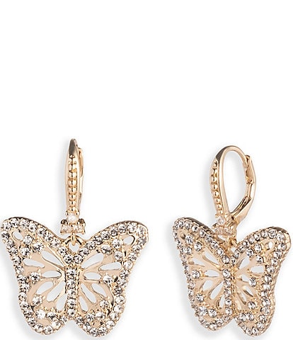 Marchesa Gold Tone Crystal Butterfly Small Drop Earrings