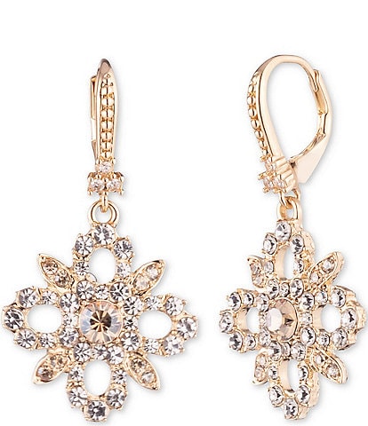 Marchesa Gold Tone Crystal Floral Drop Earrings