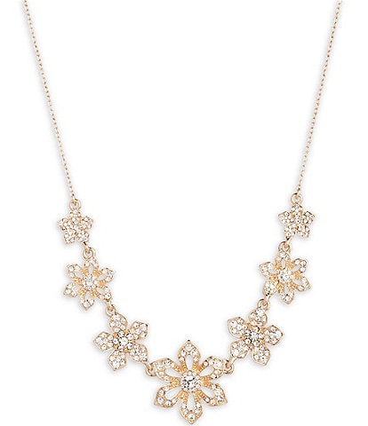Marchesa Gold Tone Crystal Floral Frontal Collar Necklace