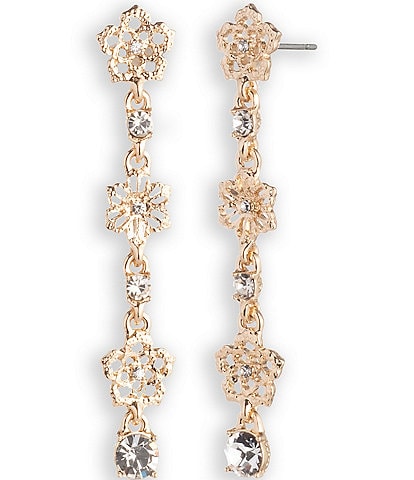 Marchesa Gold Tone Crystal Floral Linear Earrings