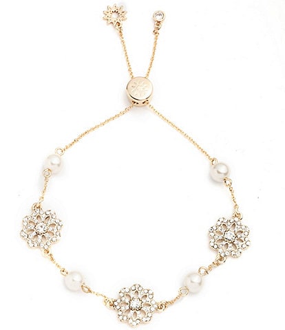 Marchesa Gold Tone Crystal Pearl Adjustable Bracelet