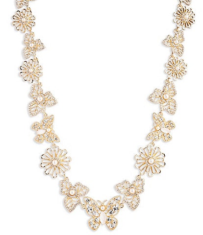 Marchesa Gold Tone Crystal Pearl White Butterfly Collar Necklace