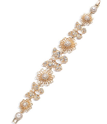 Marchesa Gold Tone Crystal Pearl White Butterfly Flex Line Bracelet