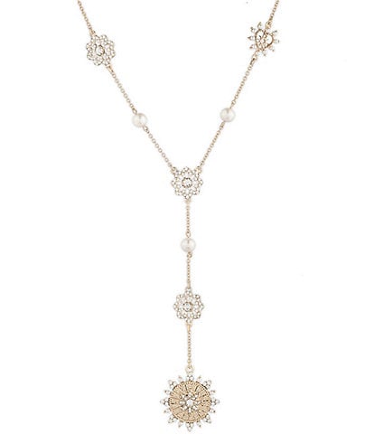 Marchesa Gold Tone Crystal Pearl Y Necklace