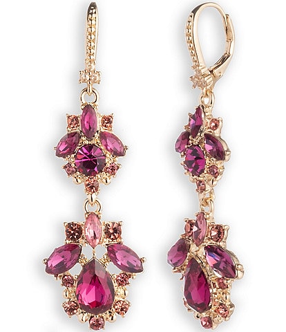 Marchesa Gold Tone Dark Pink Crystal Double Drop Earrings