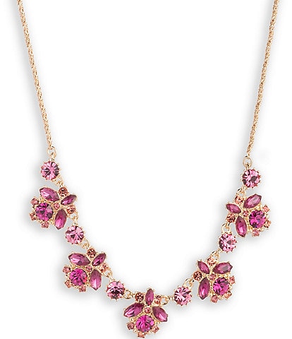 Marchesa Gold Tone Dark Pink Crystal Frontal 16'' Collar Necklace