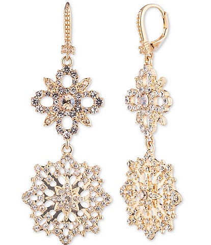 Marchesa Gold Tone Gold Crystal Floral Double Drop