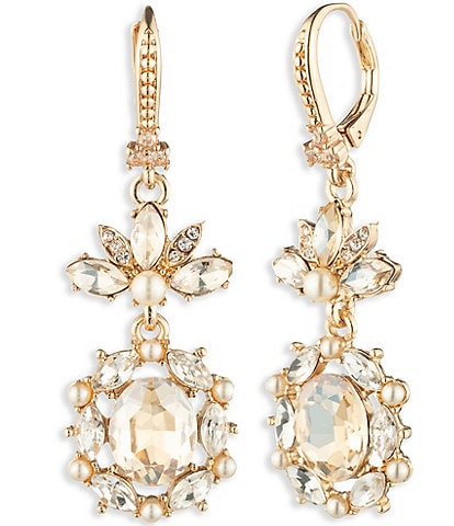 Marchesa Gold Tone Golden Stone Cluster Double Drop Earrings