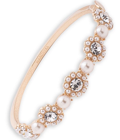 Marchesa Gold Tone Pearl and Crystal Embellished Bangle Bracelet