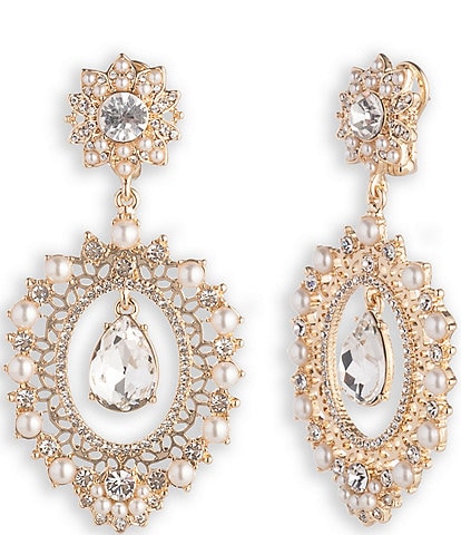 Marchesa Gold Tone Pearl Crystal Orbital Earrings