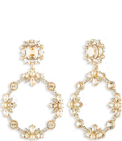 Marchesa Gold Tone Pearl Crystal Stone Orbital Earrings