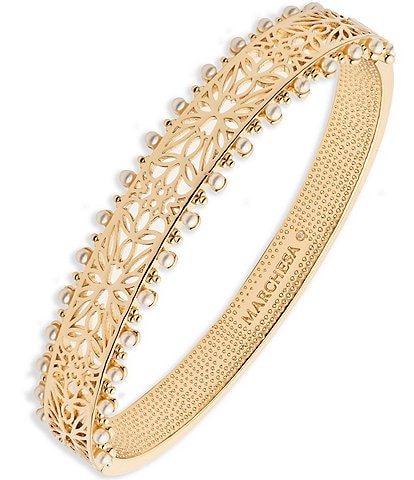 Marchesa Gold Tone White Mini Pearl Filigree Bangle Bracelet