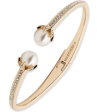 Marchesa Gold Tone White Pearl Hinge Cuff Bracelet