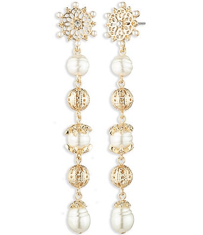 Marchesa Gold Tone White Pearl Linear Statement Earrings