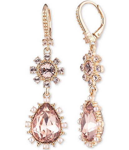 Marchesa Crystal PE Stone Double Drop Pearl Earrings