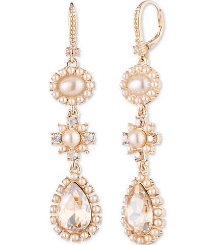 Marchesa Pearl Linear Gold Tone Crystal Earrings