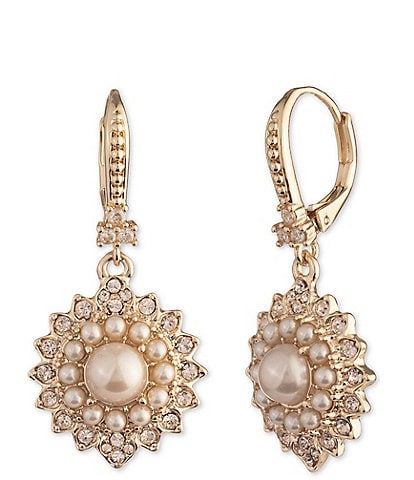 Marchesa Round Pearl Crystal Drop Earrings
