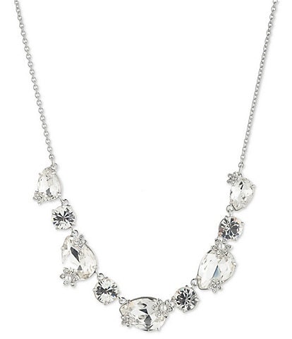 Marchesa Silver Tone Crystal Pear Stone Frontal Collar Necklace