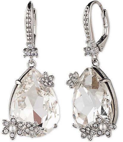 Marchesa Silver Tone Crystal Single Pear Drop Earrings