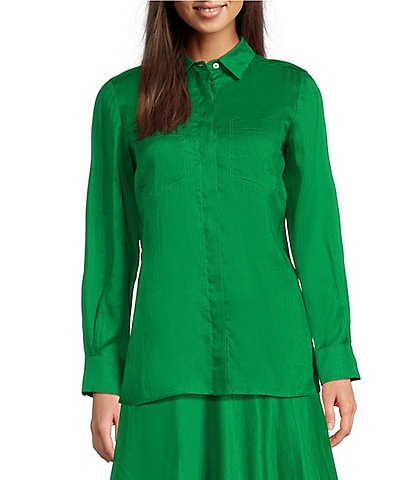 Marella Agamia Voile Shirt Collar Long Sleeve Button Front Blouse