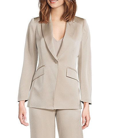 Marella Coordinating Cognac Satin Point Lapel Long Sleeve One-Button Blazer
