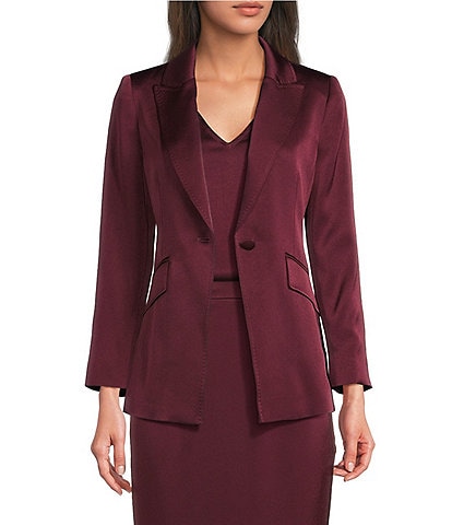 Marella Coordinating Cognac Satin Point Lapel Long Sleeve One-Button Blazer